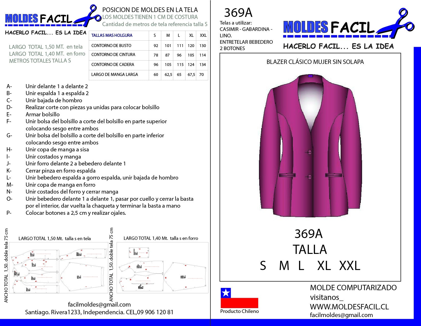 Blazer clasico mujer sin solapa