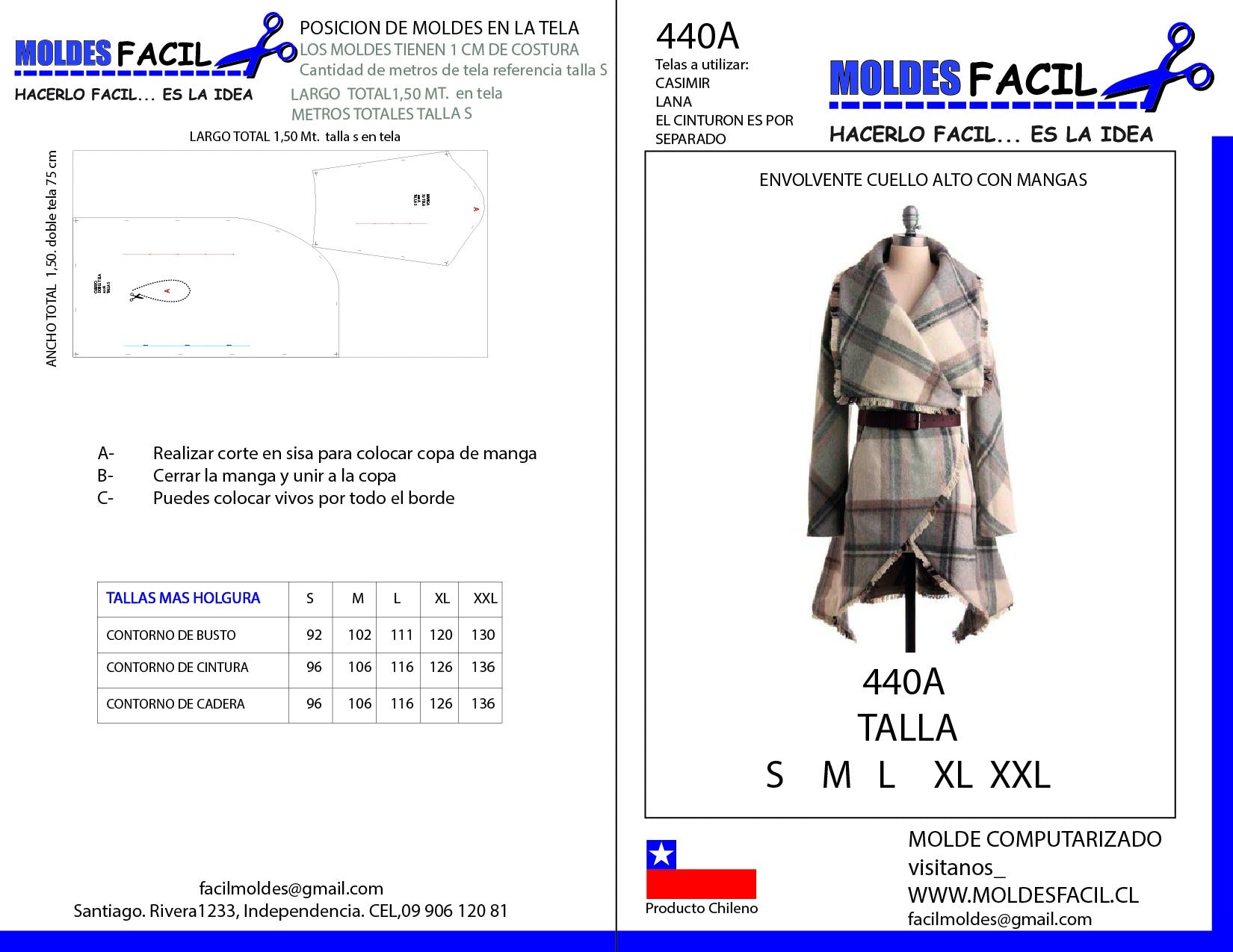 Abrigo envolvente cuello alto con mangas